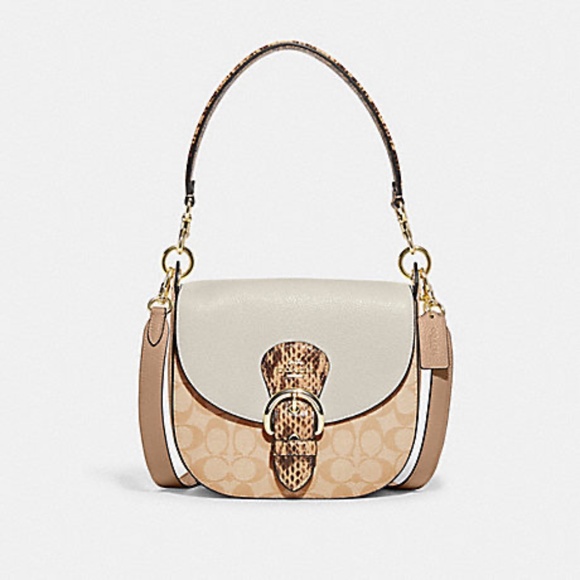 New with tag COACH shoulder bag and crossbody chalk gold light khaki signature - Picture 6 of 8